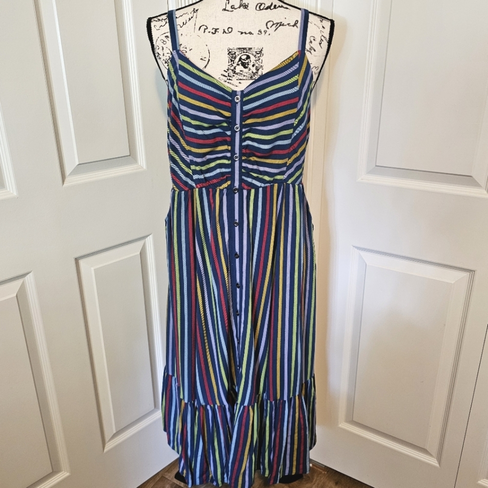 Torrid Colorful Stripe Midi Challis Button-Front … - image 2